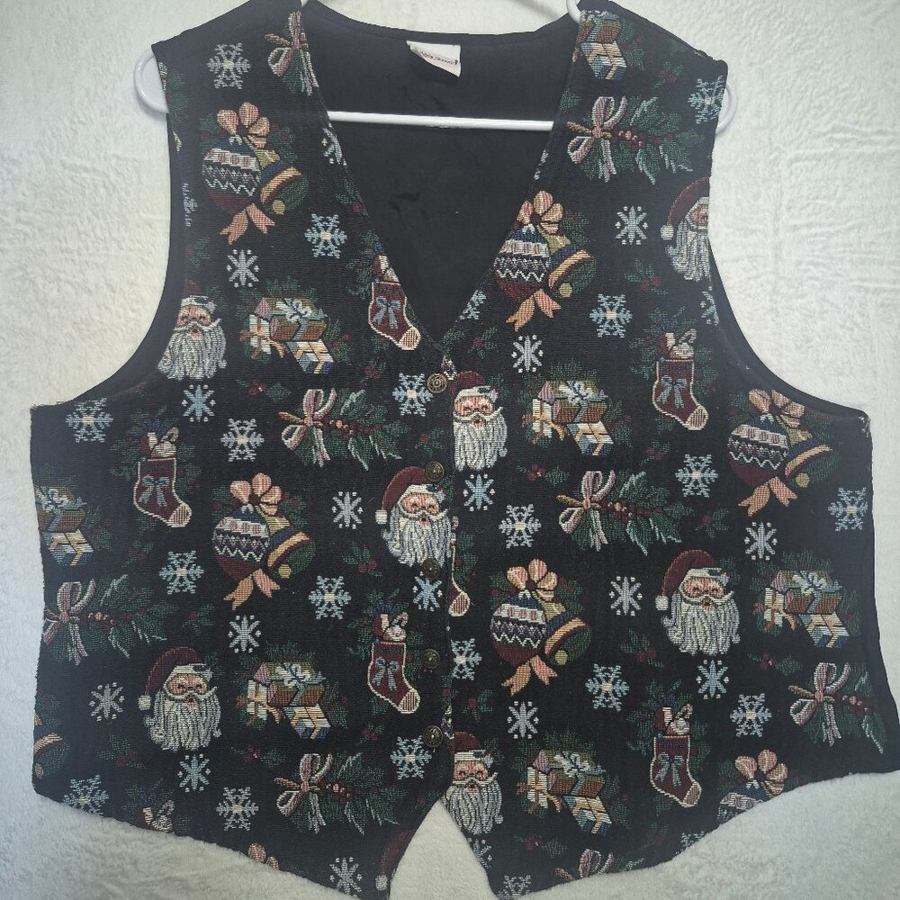 Vintage Bobbie Brooks Christmas Vest Santa Holiday Tapestry Sweater Vest XL 2XL